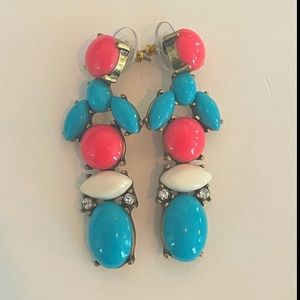 BaubleBar gold plated blue and pink gemstone stone earrings with diamonds.